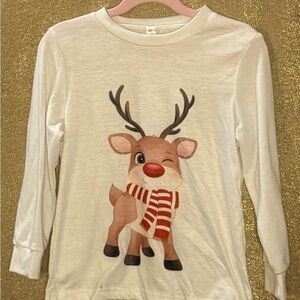Kids White Reindeer Long Sleeve Shirt